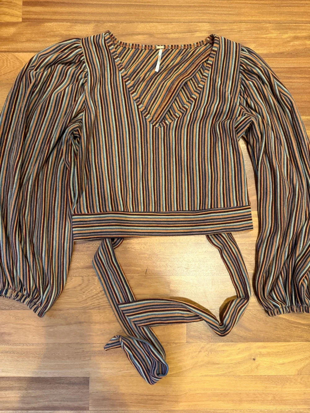 Free People Striped Open-Back Blouse in Brown and Rust
